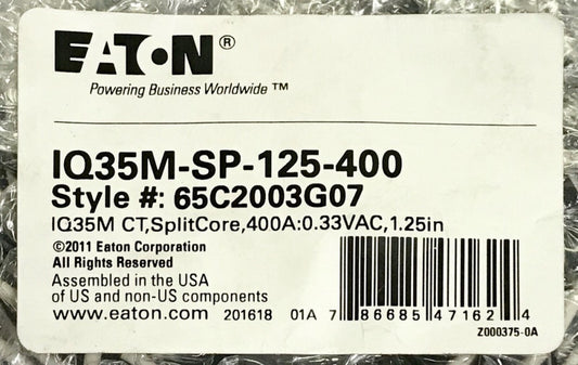 EATON IQ35M SP 125 400 IQ 35M CT Spit Core 400 AMP .33VAC 65C2003G07