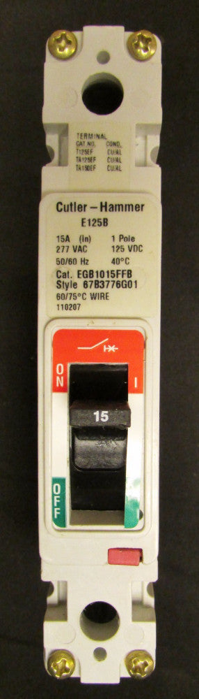 EATON CUTLER HAMMER Type E125B Circuit Breaker Single Pole 15 Amp EGB1015FFB