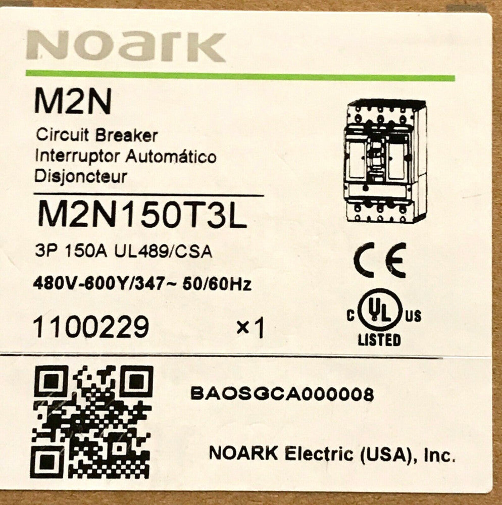 NOARK M2N150T3L 3 Pole 150AMP M2N Circuit Breaker 480VAC 600Y/347 UL489/CSA