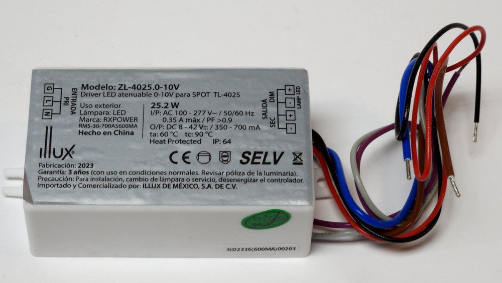 THE COLLECTION BY ILLUX Model ZL 4025.0-10V LED DRIVER Input 100-277 VAC Output