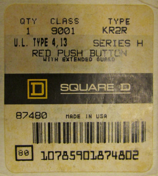 SQUARE D Red Extended Guard Push Button 9001 KR2R