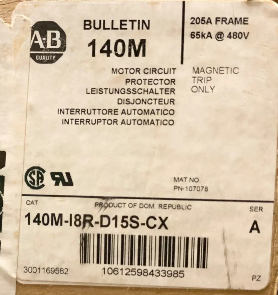 ALLEN BRADLEY 140M I8R DI5S CX 150 AMP Type HMCP 140M-I8 Motor Circuit Protector