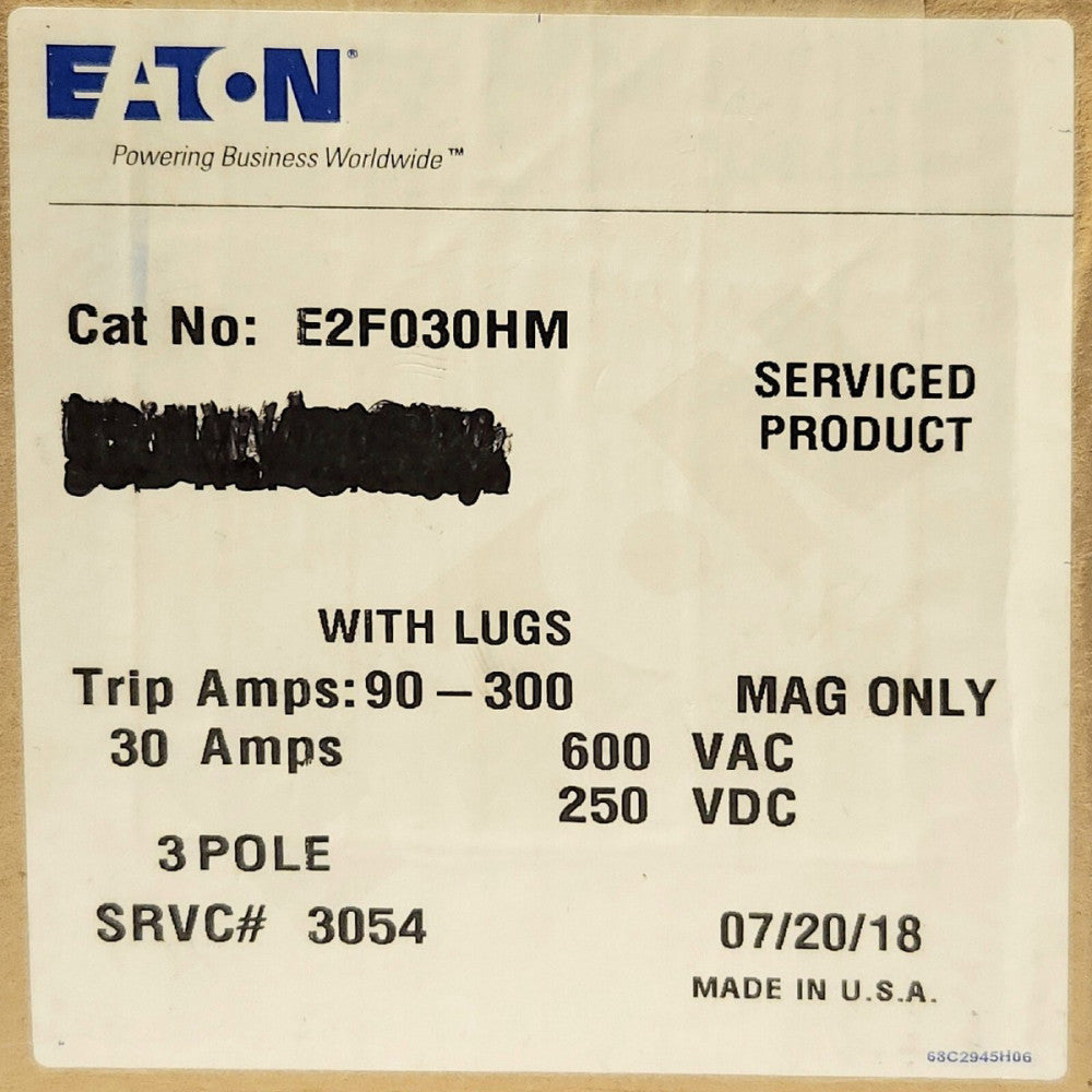 EATON CUTLER HAMMER E2F030HM 3 Pole 30 AMP Type E2F MINING Circuit Breaker