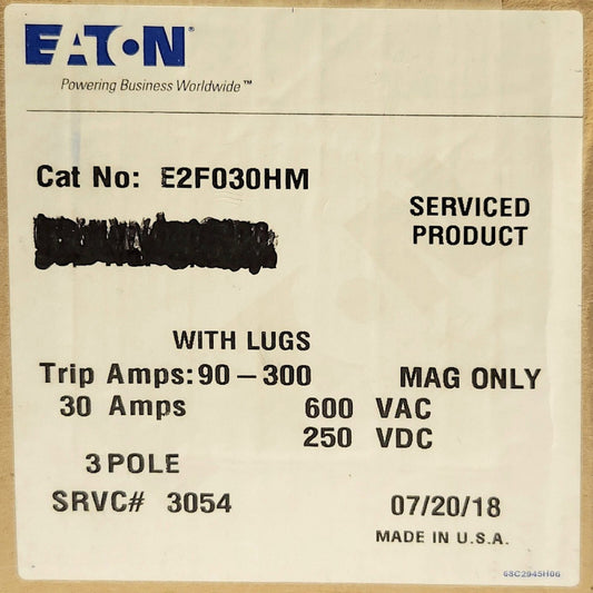 EATON CUTLER HAMMER E2F030HM 3 Pole 30 AMP Type E2F MINING Circuit Breaker