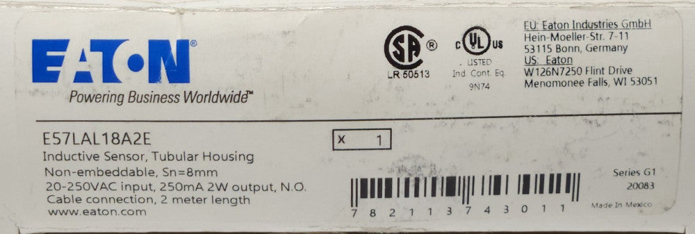 EATON CUTLER HAMMER E57LAL18A2E 20-150 VAC Inductive Proximity Sensor Tubular Sn