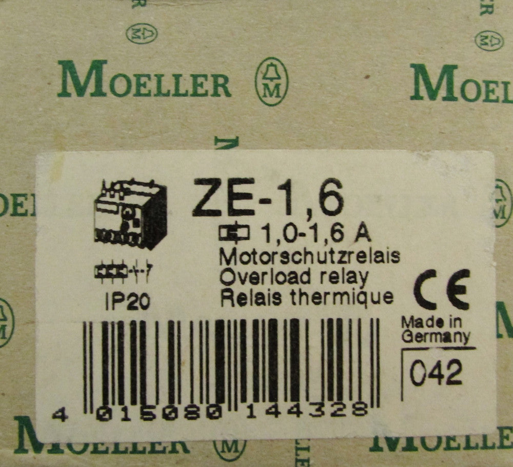 KLOCKNER MOELLER ZE- 1,6 IP20 1-1.6 Amp Overload Relay ZE 1,6