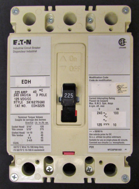 EATON CUTLER HAMMER EDH Breaker 3 Pole 225 Amp French Canadian Label EDH3225