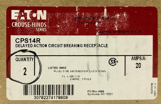 EATON CROUSE HINDS CPS14R 20 AMP Delayed Action Circuit Breaking Receptacle 