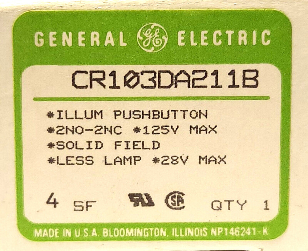 GENERAL ELECTRIC CR103DA211B 125 Volt Illuminated Pushbutton White Clear 2 NO