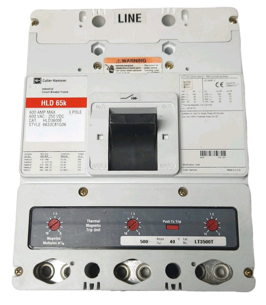 EATON CUTLER HAMMER HLD3500 3 Pole 500 AMP HLD3600F with LT3500T TRIP Unit Type