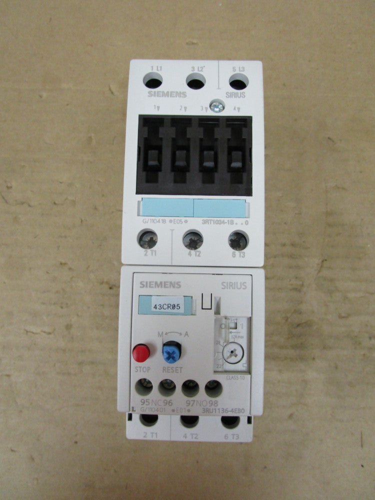 SIEMENS STARTER 3RT1034-1BB40 24V COIL w/ 3RU1136-4EB0 22-32A AMP
