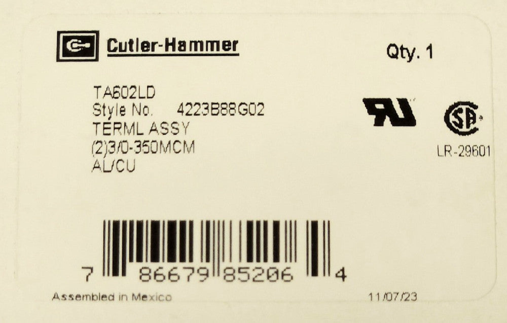 EATON CUTLER HAMMER TA602LD L Frame Breaker Lug Terminal ILSCO D3016 Type LD HLD