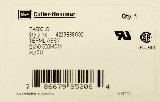 EATON CUTLER HAMMER TA602LD L Frame Breaker Lug Terminal ILSCO D3016 Type LD HLD