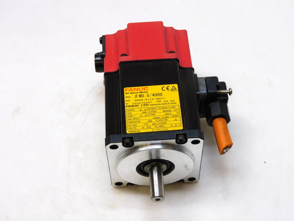FANUC A06B-0115-B077 AC SERVO MOTOR BMO.5/4000 58V 4000RPM 0.2KW 2.3A 267Hz 3PH