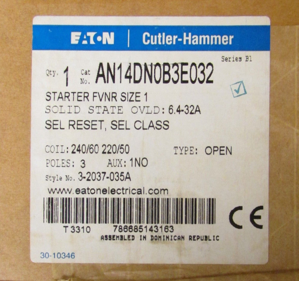 EATON CUTLER HAMMER AN14DN0B3E032 Size 1 AN14DN0 Starter 6.4-32A Overload Relay
