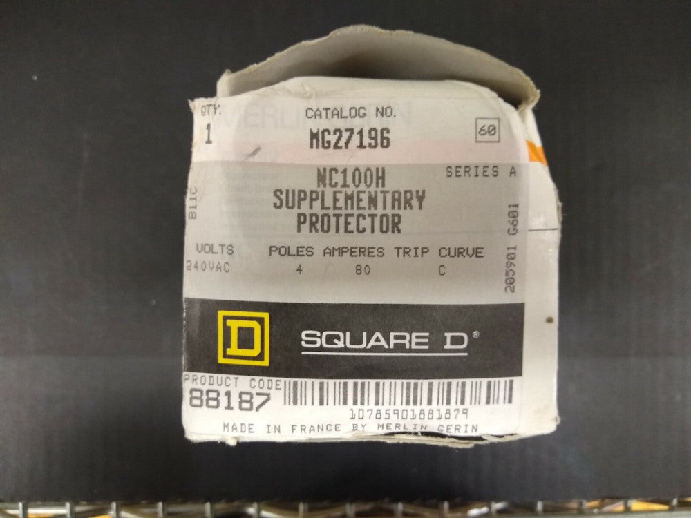 New, Merlin Gerin, MG27196, NC100H, 80A, 240VAC, 4-Pole, Type C Circuit Breaker