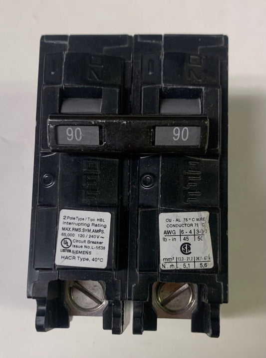 SIEMENS B290HH 2 Pole 90 AMP Type HBL Circuit Breaker Bolt In