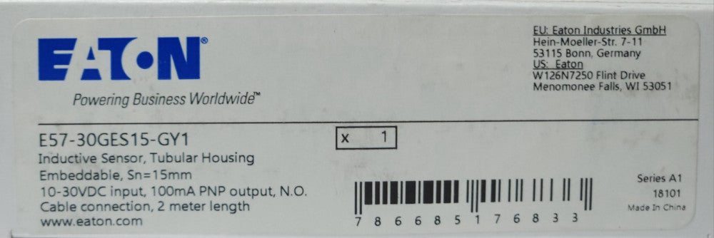 EATON CUTLER HAMMER E57 30GES15 GY1 Inductive Proximity Sensor 10-30 VDC 2 Meter