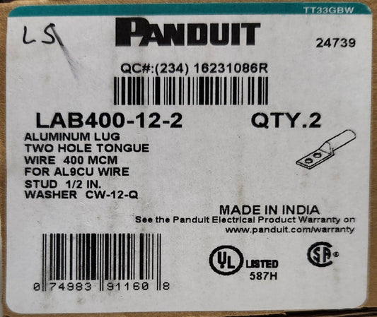 BOX OF 2 PANDUIT LAB400 12 2 400 mcm AL Aluminum Paddle Crimp ON LUG
