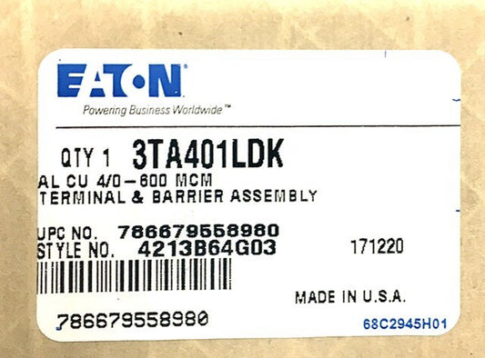 EATON CUTLER HAMMER 3TA401LDK L Frame TYPE  LD HLD LUG Terminal Kit 4213B64G03
