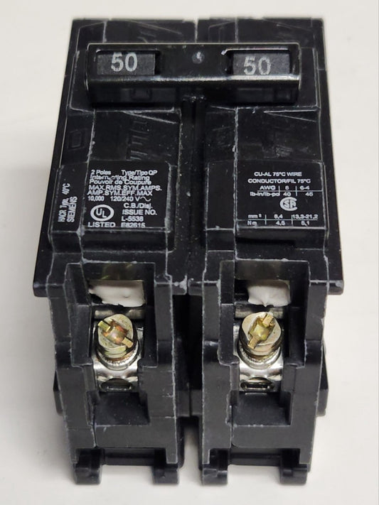 SIEMENS Q250 2 Pole 50 AMP Type QP Plug IN Circuit Breaker 120 240 VAC