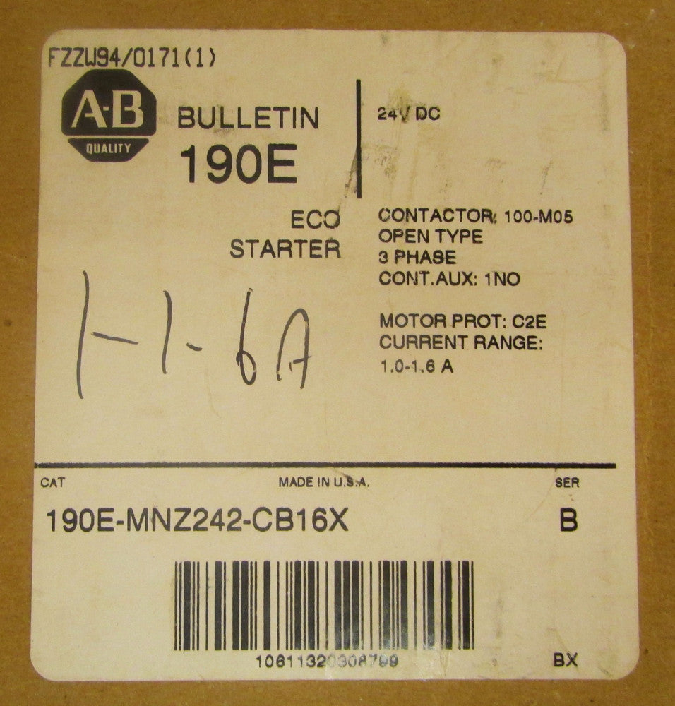 ALLEN BRADLEY 190E MNZ242 CB16X 24 VDC 1-1.6 Amp ECO Starter