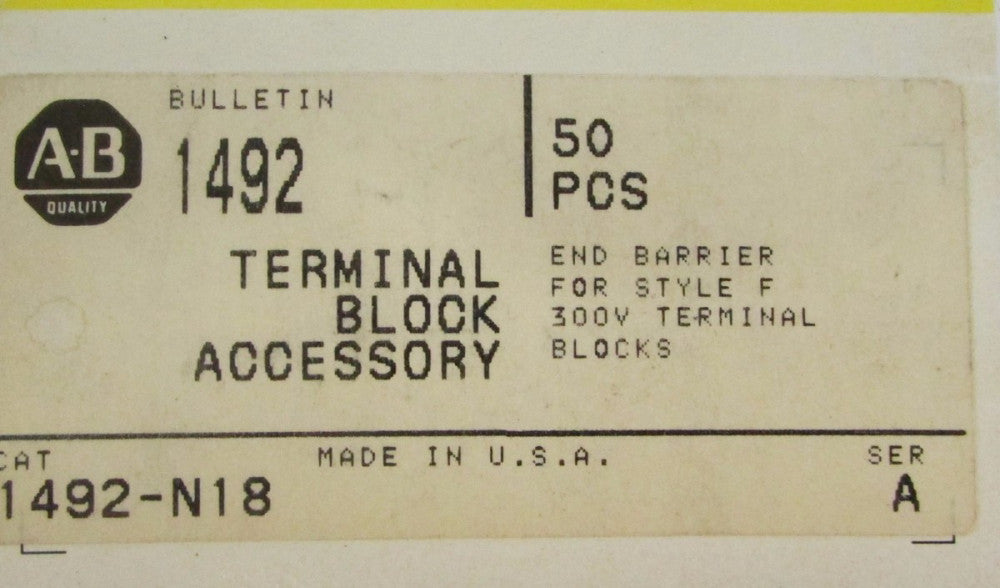 ALLEN BRADLEY 1492 N18 End Barrier Style F Terminal Block Accessory BOX OF 50 