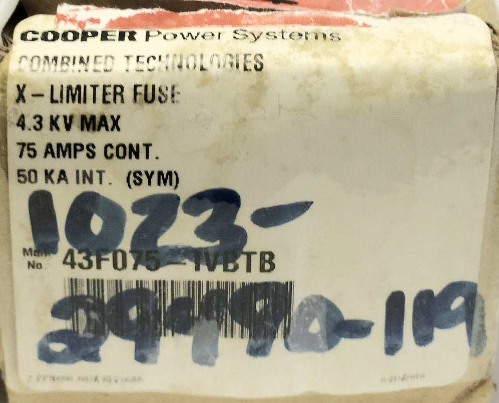 COOPER POWER 43F075 IVBTB 75 AMP 4.3 KV 50 KA Combined Technologies Fuse