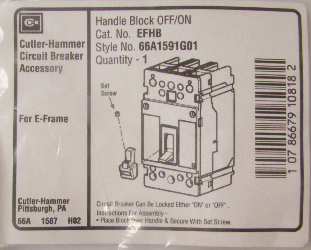 CUTLER HAMMER EFHB E Frame Breaker Handle Block OFF/ON 66A1591G01