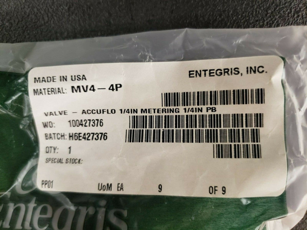 NEW, ENTEGRIS, MV4-4P, Metering Valve, 1/4" Purebond, Panel Mount