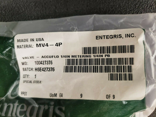 NEW, ENTEGRIS, MV4-4P, Metering Valve, 1/4" Purebond, Panel Mount