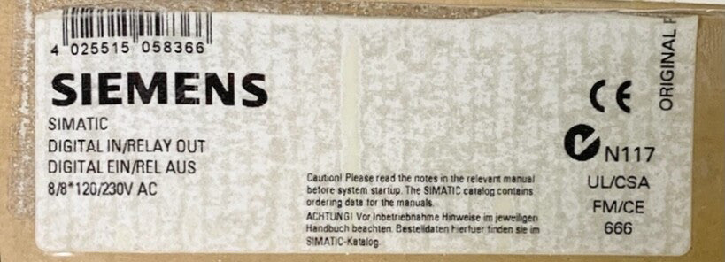 SIEMENS 6ES7 133 0HH01 0XB0 ET 200B 8DI 8RO AC SIMATIC S7 DIGITAL IN Relay