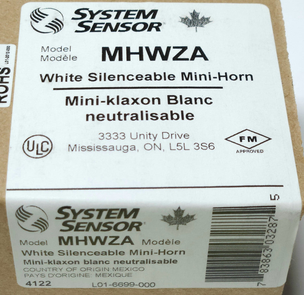 SYSTEM SENSOR MHWZA White Silenceable Mini Horn Fire Alarm Device 4122
