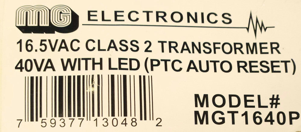 MG ELECTRONICS MODEL MGT1640P Transformer Power Supply Primary 120 VAC Secondary