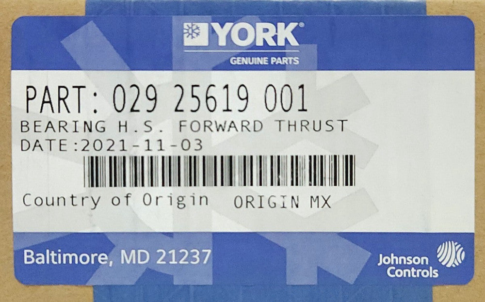 YORK 029 25619 001 High Speed Forward Thrust Bearing Y227870 T0131-53 JE794