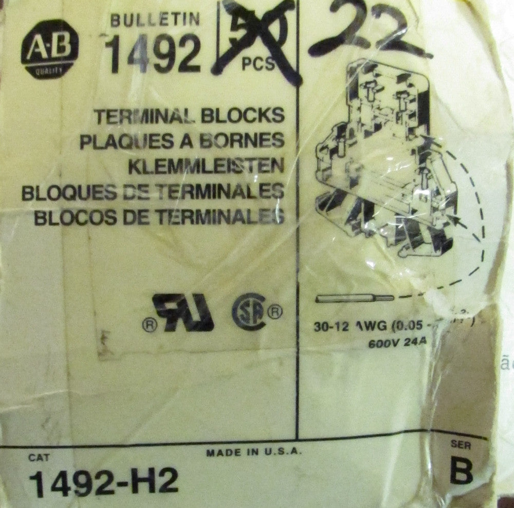 Lot of 10  ALLEN BRADLEY Style H Two Circuit Terminal Block 1492 H2