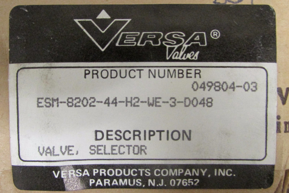 VERSA VALVES ESM 8202 44 H2 WE 3 D048 Solenoid Valve Selector 049804 03  