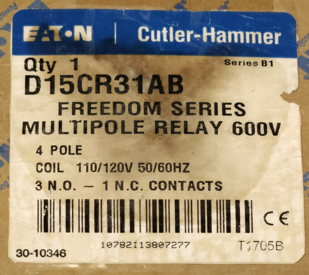 EATON CUTLER HAMMER D15CR31AB 120 VAC 4 Pole D15CR31 Multipole Relay Freedom