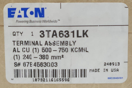 EATON CUTLER HAMMER 3TA631LK Type LG LGH & POWER DEFENSE PDG3 Breaker Lug Kit