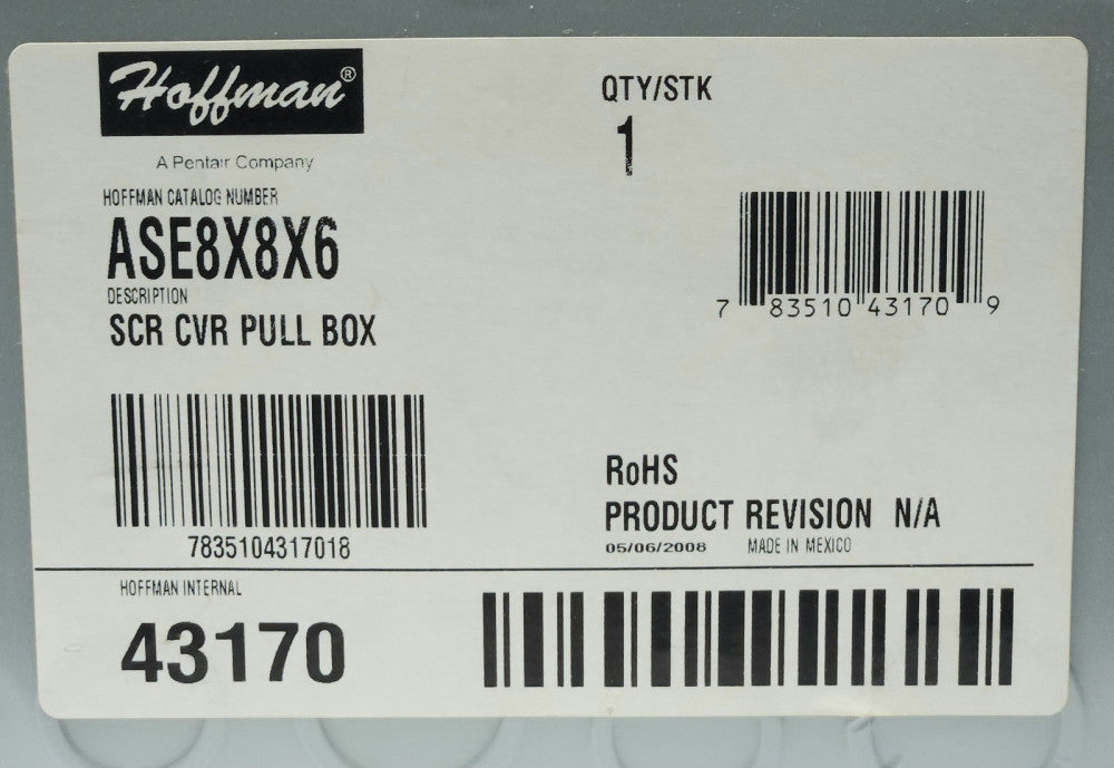 HOFFMAN ASE8X8X6 SCR CVR PULL BOX With Cover 8" x 8" x6" 43170