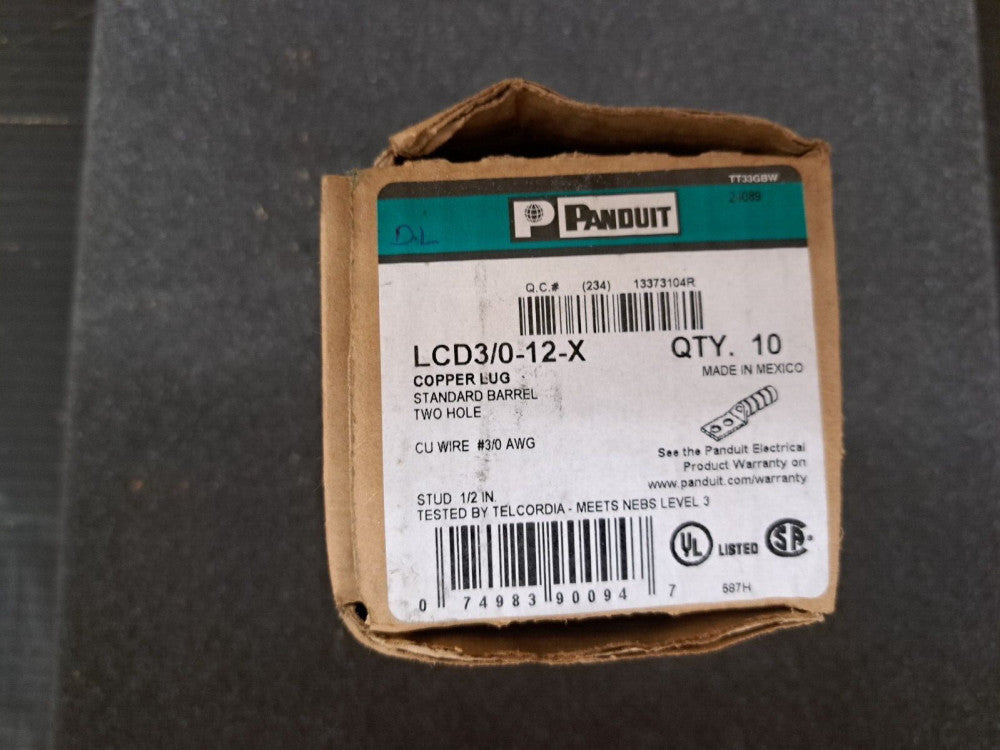 New, Panduit, LCD3/0-12-X, CONN TERM RECT TONG 3/0 AWG #1/2