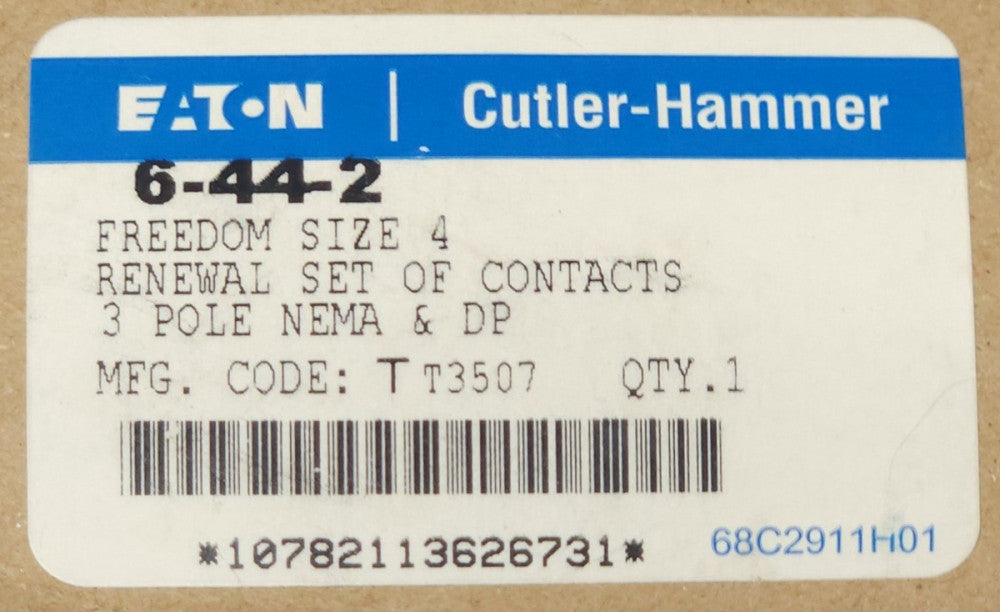 EATON CUTLER HAMMER 6-44-2 Freedom Series Size 4 DP Contactor Contact Kit 3 Pole
