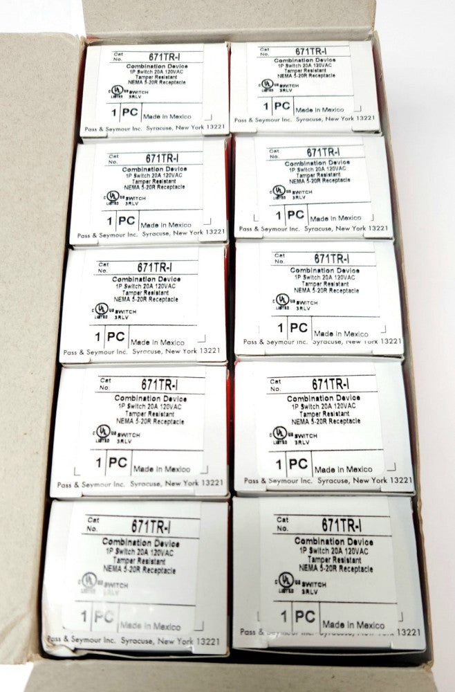 Box Of 10 PASS  & SEYMOUR LEGRAND 671TR-I Combination Device Switch 20A 120UA6