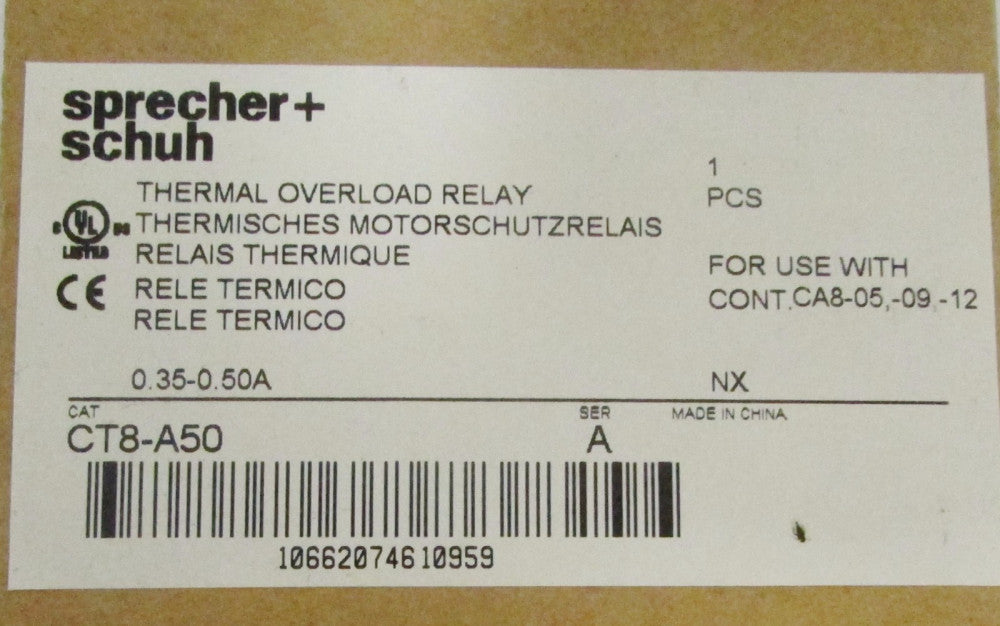 SPRECHER & SCHUH CT8 A50 Thermal Overload Relay .35-.50 Amp 