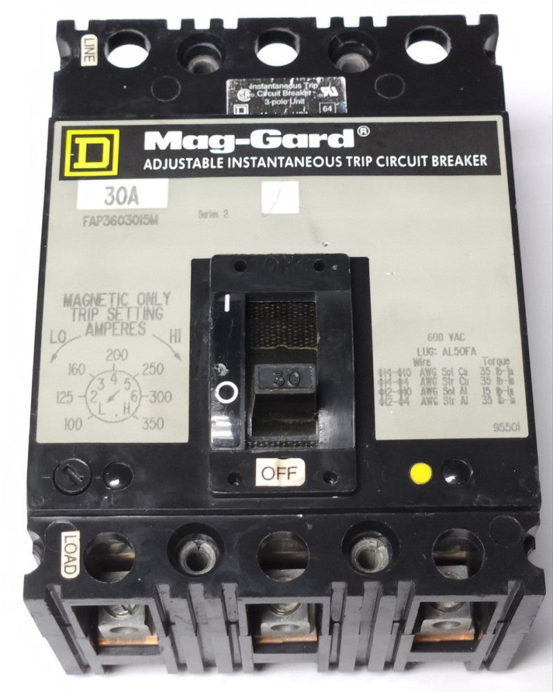 SQUARE D FAP3603015M 3 Pole 30 AMP MAG-GARD Circuit Breaker Motor Protector 100-