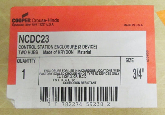 COOPER CROUSE HINDS NCDC23 Push Button Control Station 3 Element