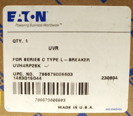 SEALED EATON UVH4RP26K L Frame 125 VDC UVR Undervoltage Release Type LD HLD E2L