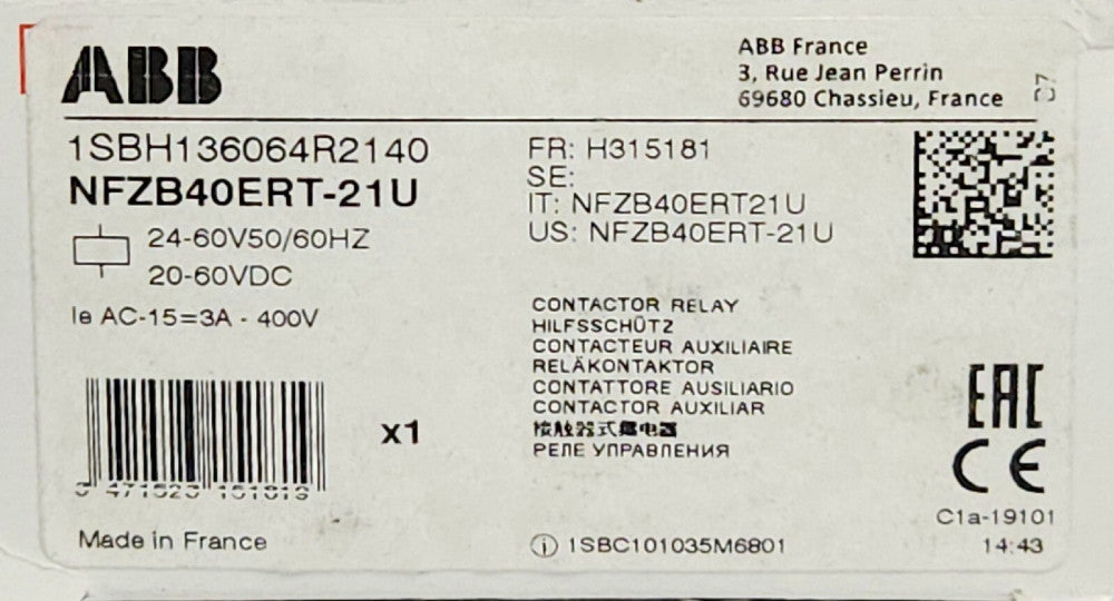 ABB NFZB40ERT 21U 24-60 VDC Contactor 1SBH136064R2140