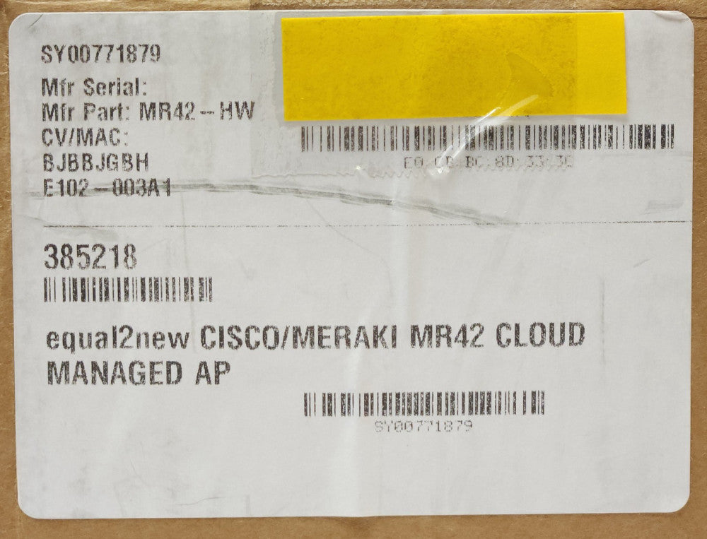 CISCO MERAKI MR42 CLOUD MR42 HW MANAGED AP 385218 BJBBJGBH E102 003A1 Wireless