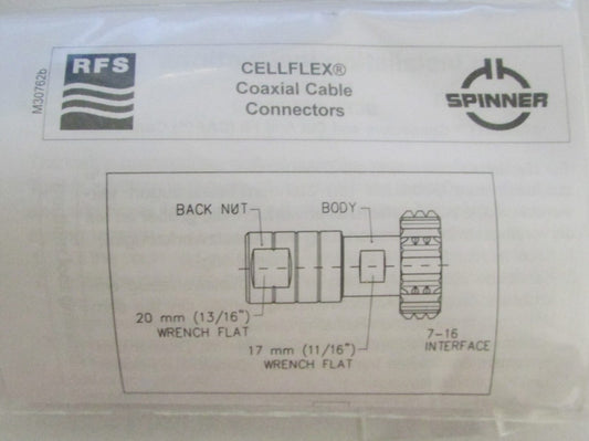 RFS Radio Frequency Systems NF SCF12 070 Spinner Cellflex Coaxial Connector 